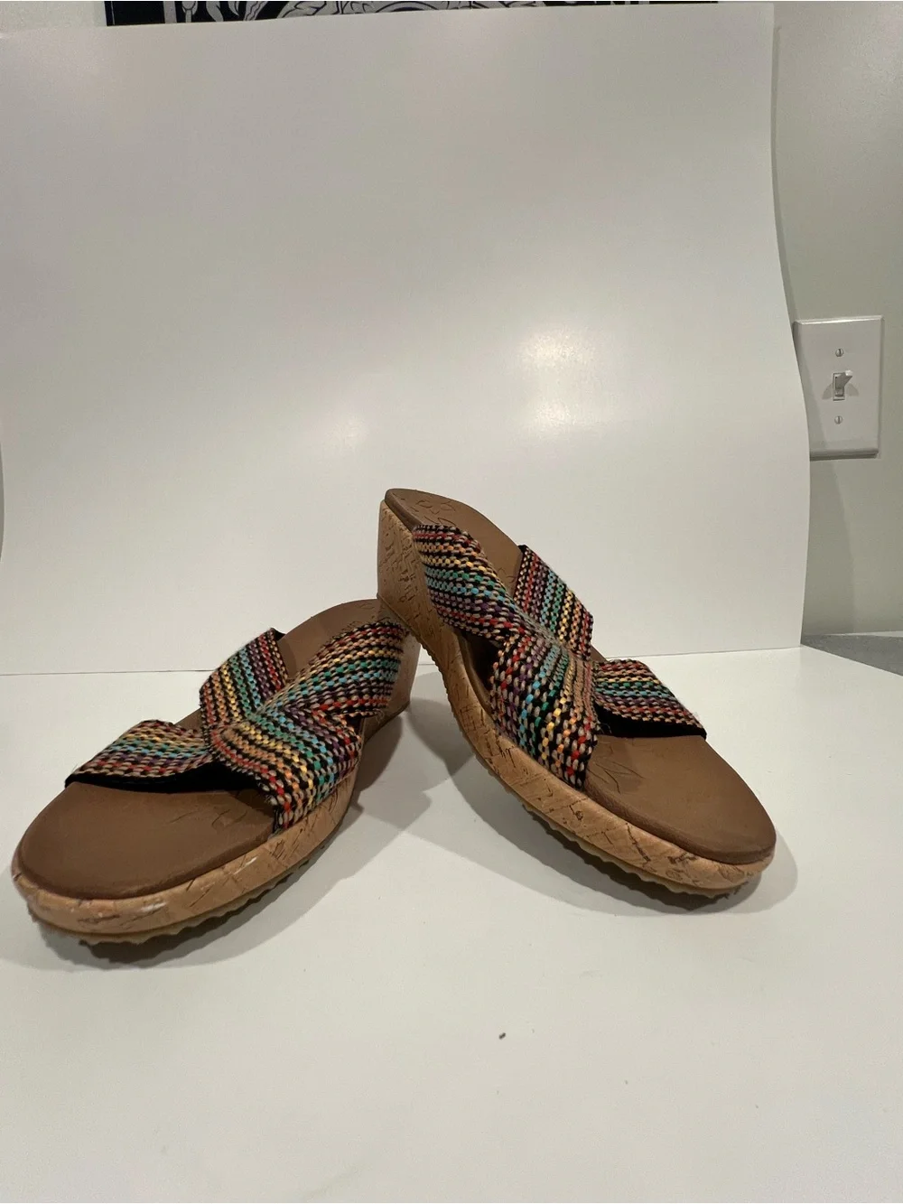 Skechers Multicolor Woven Wedge Slide Sandals - Brown Footbed